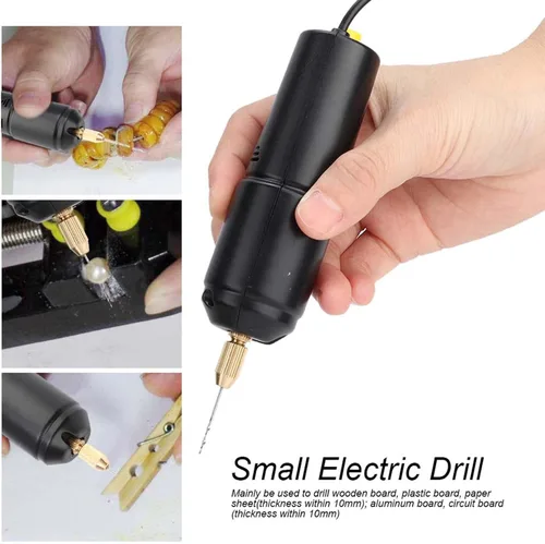 Vista 2 de Mini taladro de mano eléctrico, DC 5V portátil de mano micro USB taladro con 3 brocas de repuesto, rango de pinza de 0.028-0.051 in