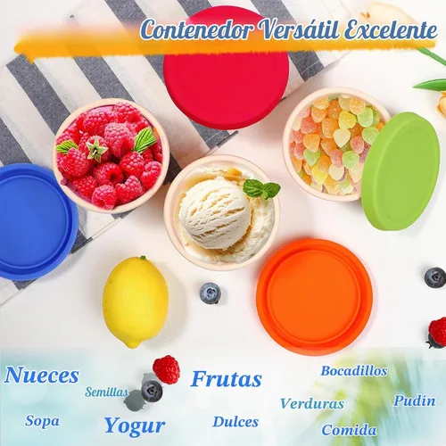 Vista 5 de Webake Recipientes de silicona para helado con tapas, 8 onzas, vasos de helado caseros reutilizables para congelador, juego de 4