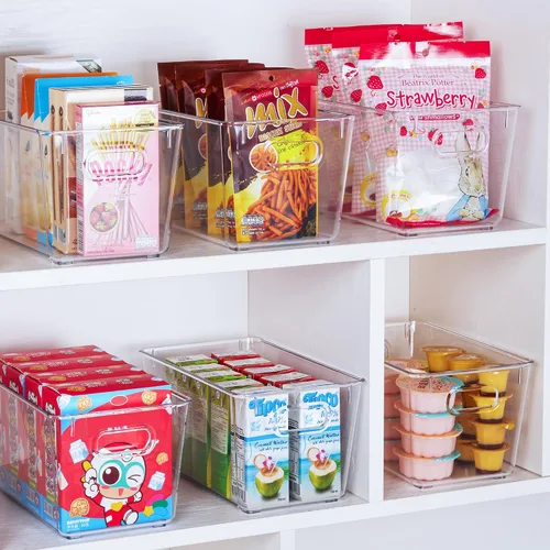 Vista 3 de Vtopmart - 2 unidades de contenedores de plástico transparente con asas para organizar y almacenar artículos y alimentos, ideales para cocina