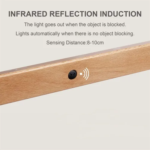 Vista 6 de Luces LED de noche recargables con sensor de movimiento magnético de madera, fácil de instalar, adecuadas para baño, sala de estar, dormitorio