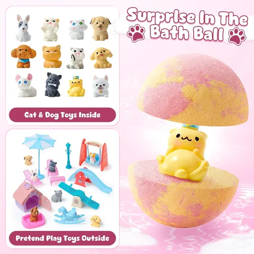 Vista 2 de Toylink Bombas de baño para niños con sorpresa en el interior para niñas y niños, paquete de 12 bombas de baño para niños con juguetes para perros