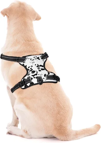 Vista 4 de Arnés para perro con estampado de piel dálmata, ajustable, transpirable, con clip para correa sin tirones, arnés para la mayoría de perros pequeños