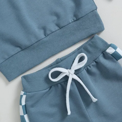 Vista 4 de Conjunto de 2 piezas de sudadera de manga larga con cuello redondo y pantalones casuales para bebé niño