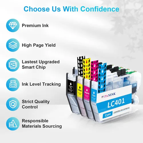 Vista 5 de Cartuchos de tinta compatibles LC401 de repuesto para Brother LC401 LC 401 LC401XL LC401 XL LC401 XL para impresora Brother MFC-J1010DW MFC-J1012DW