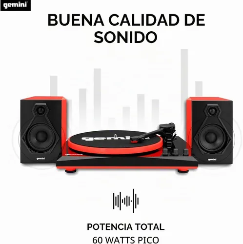 Vista 7 de Gemini Sound TT-900 - Elegante tocadiscos de 3 velocidades con Bluetooth inalámbrico, control de tono y potentes altavoces de 50 W (rojo)