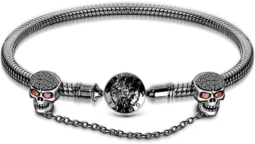 Vista 7 de GNOCE Pulsera con colgante de calavera negra con cadena de seguridad de plata de ley con cadena de serpiente Because I Love You Basic con cierre