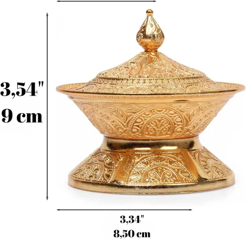 Vista 2 de Alisveristime Azucarero tradicional otomano turco hecho a mano con tapa (diámetro 3.34 pulgadas, longitud 3.54 pulgadas), motivos intrincados, ideal