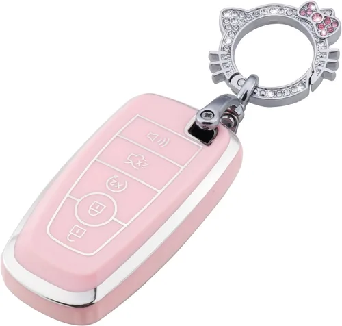 Vista 34 de Pangpai Funda para llavero rosa para Jeep, funda de protección de TPU suave con llavero brillante compatible con Jeep Grand Cherokee Renegade
