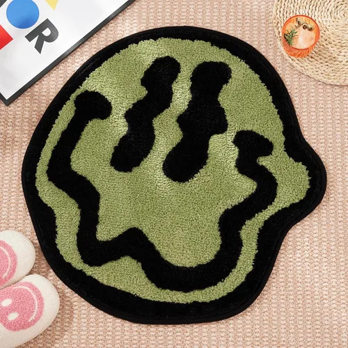 Vista 13 de ELDONE Trippy - Tapete de baño de cara feliz azul, alfombras geniales para dormitorio, alfombra de preparación, alfombra hippie antideslizante