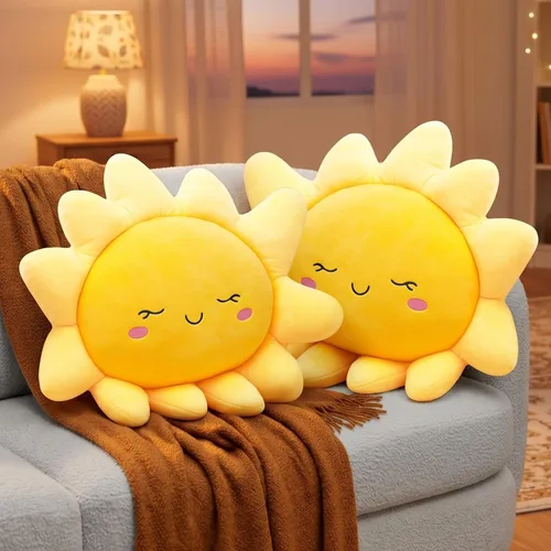 Vista 9 de Juexica 1 cojín de felpa para sofá, lindo relleno en forma de sol, almohada de suelo, manta de juguete suave para niños, mujeres, niñas, decoración