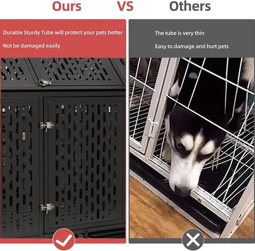 Vista 3 de Jaula para perros resistente de 44 pulgadas con pestillo resistente, perrera de acero grande indestructible con diseño de techo puntiagudo, jaula
