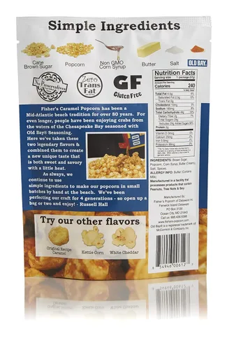 Vista 3 de Fisher's Popcorn Sabor a caramelo sazonado Old Bay Bolsa de 2 onzas Paquete de 12