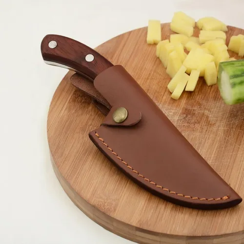 Vista 3 de Lifespace Cuchillo de chef estilo vikingo con mango de madera y funda