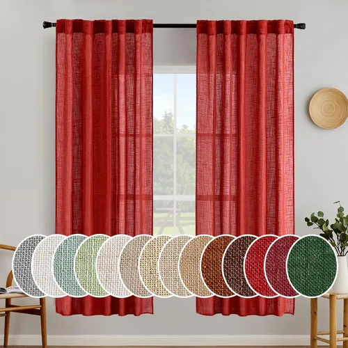 Vista 37 de MIULEE - Cortinas semitraslúcidas suaves y gruesas con textura de lino para cocina y ventana de baño, con trabilla trasera y bolsillo para Blanco