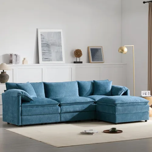 Vista 53 de Moderno sofá modular en forma de U con almohadas para la cintura, sofá cama con diván, sofá tapizado simétrico de felpilla de 6 asientos para sala