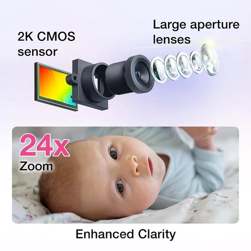 Vista 3 de VTech Smart WiFi Baby Monitor - Ve a tu bebé en casa o desde cualquier lugar, cámara 2K, pantalla de 5.5 pulgadas, zoom 24X, gran angular, visión