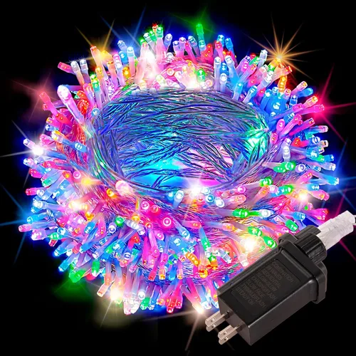 Vista 9 de Etinga Guirnalda de 100 luces LED rojas de 33 pies, luces de hadas enchufables con 8 modos de iluminación, luces decorativas impermeables