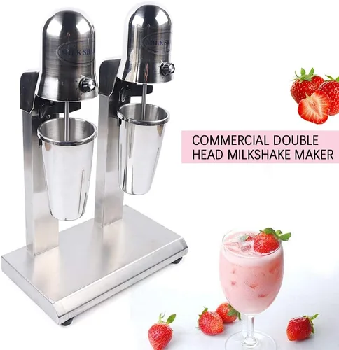 Vista 2 de Batidora de leche, batido de proteínas de acero inoxidable comercial de 110 V, mezclador de bebidas de doble cabezal para el hogar, tienda (560 W)