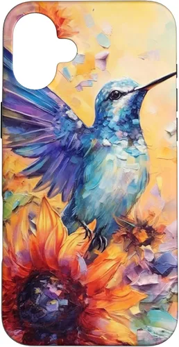 Vista 23 de Colorful Watercolor Sunflower Nature Purple Blue Hummingbird Case for iPhone 17