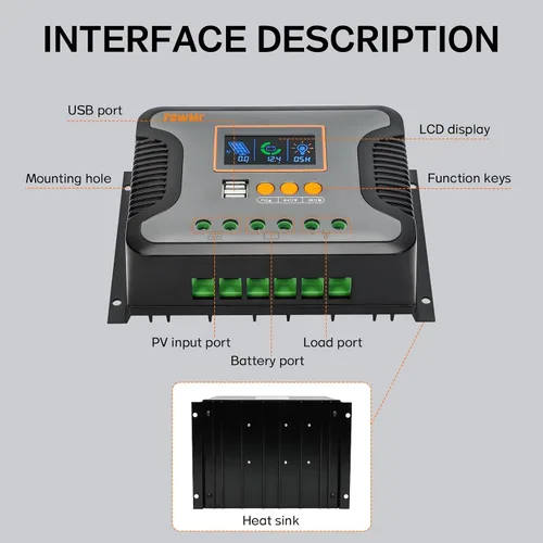 Vista 6 de PowMr controlador de carga solar PWM de 30A, 12V 24V 36V 48V Auto, pantalla LCD y salida USB dual, apto para baterías AGM, Gel, FLD, de plomo-ácido
