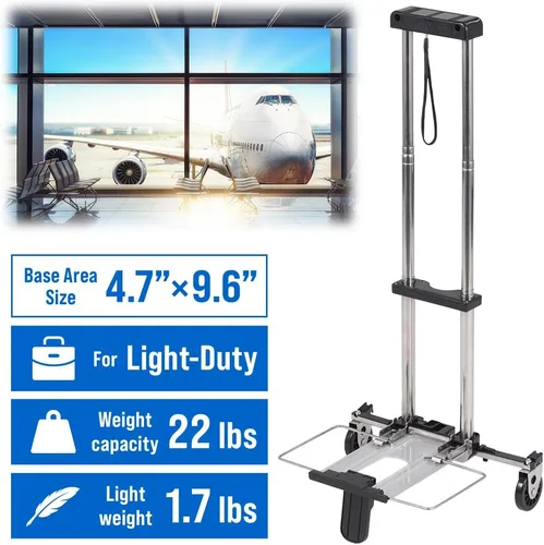 Vista 2 de Japard Carrito de transporte plegable, carrito de equipaje con 2 ruedas de una manera, compacto para carrito de viaje escolar con cuerda elástica