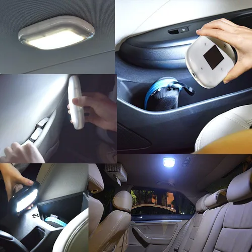 Vista 6 de Luces Auto para Techo de Coche, Luz Cúpula Magnética con USB Universal Recargable, Inalámbrica, 10 LEDs para Interior y Exterior de Coche, Barco