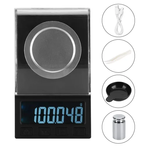 Vista 4 de Báscula digital de joyería, 3.53 oz/0.001 G LCD, mini báscula electrónica de joyería en quilates, equilibrio de laboratorio, oro, plata, diamante