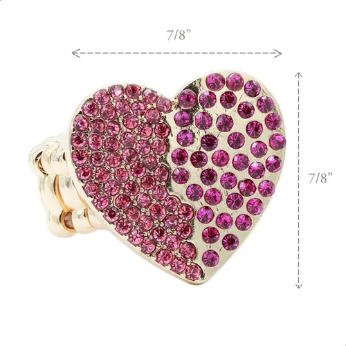 Vista 2 de Lavencious Anillos elásticos con diamantes de imitación en forma de corazón para mujer, talla 7-9