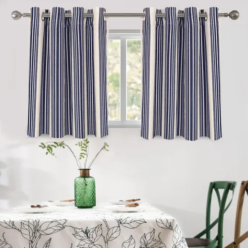 Vista 52 de DriftAway Chris Linen - Cortinas opacas con capa térmica y reductora de sonido, 63 pulgadas de largo para dormitorio, cortinas estampadas a rayas