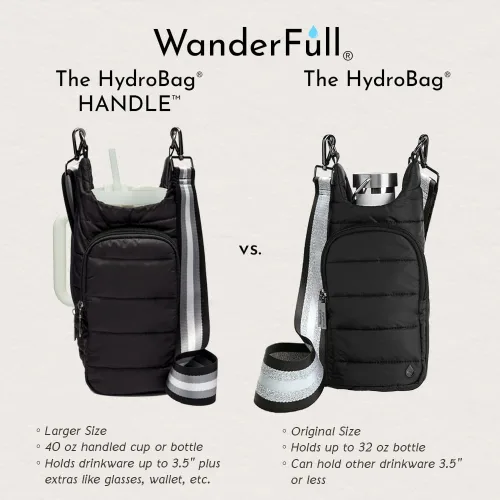 Vista 6 de WanderFull® Ranura con cremallera original HydroBag® HANDLE™ para mango, soporte para botella de agua cruzado manos libres y accesorios para vasos