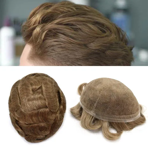 Vista 98 de Toupee para hombres Piezas de cabello humano real, encaje francés completo para hombres, pieza de cabello, nudos blanqueados, línea capilar natural