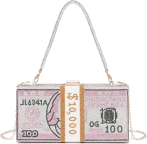 Vista 2 de Bolso de mano de dólar para mujer de Covelin bolso de mano de noche con diamantes de imitación