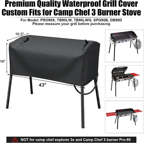 Vista 2 de QuliMetal Cubierta de patio para estufa Camp Chef de 3 quemadores, incluye el modelo SPG90b PRO90 Tundra TB90LWG SPG90B TB90LW TB90LWG15, cubierta
