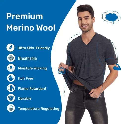 Vista 3 de MERINNOVATION Merino Wool T-Shirt Mens Wicking Merino Wool Undershirt Lightweight Base Layer