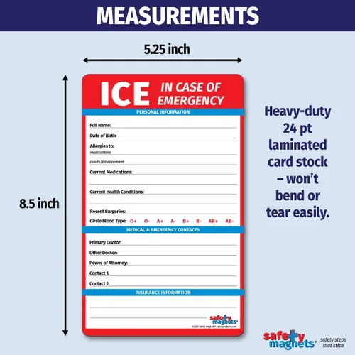 Vista 3 de Safety Magnets by ZOCO - Imán de contacto en caso de emergencia (ICE) para personas mayores - Tarjeta de información médica File of Life