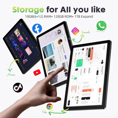 Vista 3 de Tablet Android, Tablet Android 15 de 10 Pulgadas, Tablets para Adultos, Octa-Core, 18GB RAM+128GB ROM+1TB Expandible, Pantalla IPS 1280x800