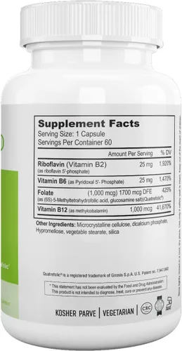 Vista 2 de Nutri Supreme, folato con B6 y B12, ayuda a mantener los niveles normales de homocisteína y la salud cardiovascular, 60 unidades, certificado Kosher