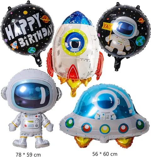 Vista 6 de Globos de planeta astronauta del sistema solar, globos de papel de aluminio, globos grandes de Mylar con helio, guirnalda de feliz cumpleaños para 10