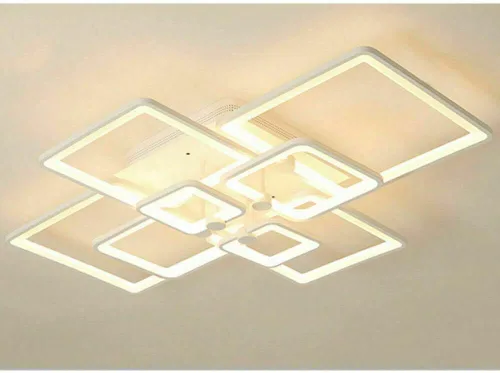 Vista 2 de Lámpara LED moderna regulable de 8 cabezales cuadrados con control remoto cerca del techo, candelabros acrílicos para dormitorio, sala de estar