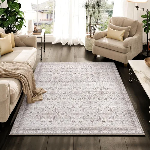 Vista 328 de Istana Alfombra larga antideslizante de 2.5 x 8 para el hogar, para pasillo y cocina, lavable, sedosa y suave al tacto, elegante, color azul y marfil