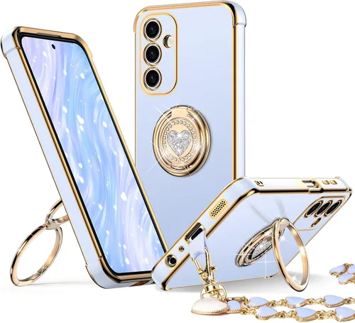 Vista 11 de XYZ Funda para Galaxy A14 5G con soporte y doble anillo, funda de lujo para Samsung A14 5G, color negro