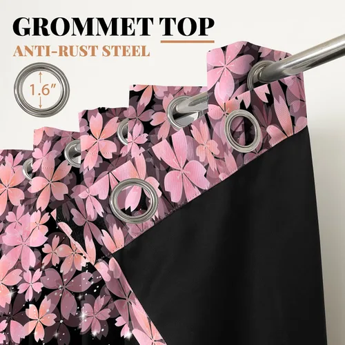 Vista 7 de Renaiss Pink Cherry Patels - Cortinas opacas con aislamiento térmico de flores de cerezo japonés, cortinas de ventana de dormitorio con estampado
