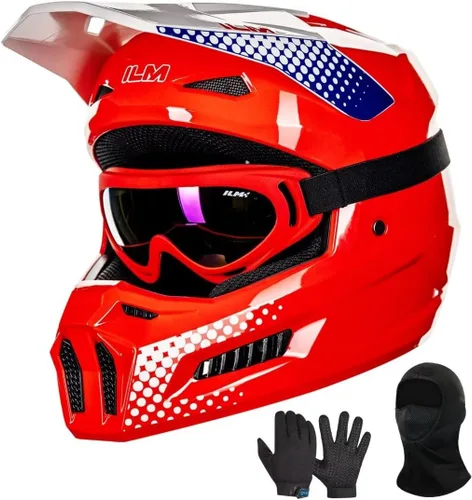 Vista 12 de ILM Cascos de Motocross Juveniles para Niños Casco ATV Motocross BMX Fuera de Carretera Motocicleta con Gafas, Guantes y Máscara DOT Modelo MT601Y