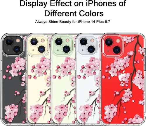 Vista 5 de bicol Funda para iPhone 14 Plus con Protector de Pantalla y Lente de Cámara - Diseños Florales de Moda para Mujeres y Niñas - Funda Transparente