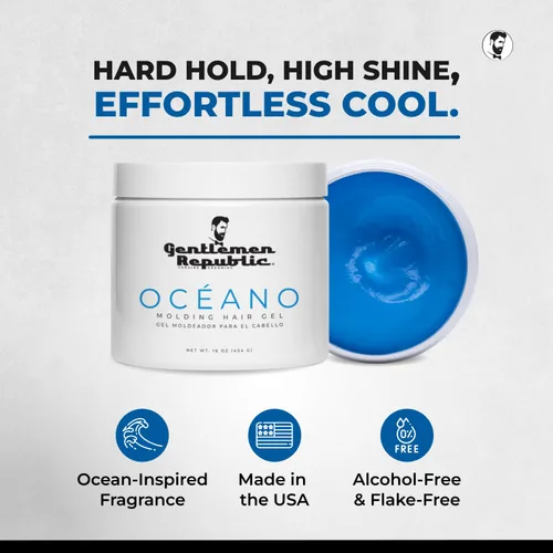 Vista 2 de Gentlemen Republic Oceano Gel para el cabello para hombre, 16 onzas, gel de peinado de alto brillo y fuerte sujeción táctil para cabello, fórmula