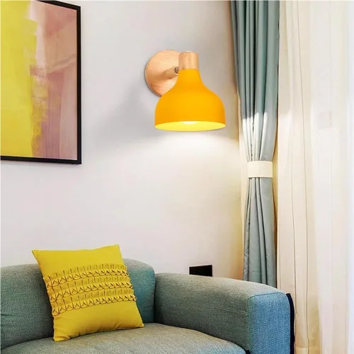 Vista 3 de Scandinavian Retro Dimmable E27 Wall Lamp for Bedroom Living Room Hallway Kitchen Indoor Lighting(Amarillo,1 Pieza)