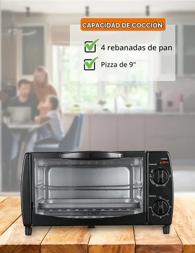 Vista 5 de Commercial Chef Horno tostador 10L, 4 rebanadas, 1000 W, CHTO40B, negro