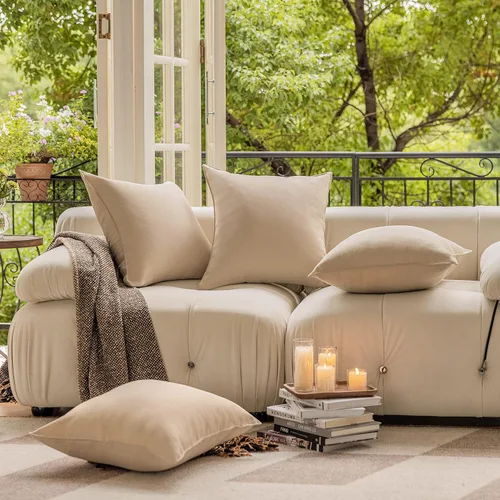 Vista 5 de Demetex Fundas de almohada de exterior de 16 x 16 pulgadas, impermeables, fundas de almohada decorativas de lino para sala de estar, balcón, jardín