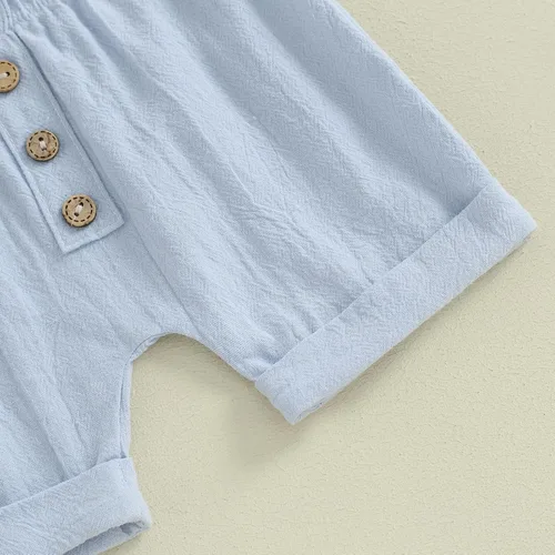 Vista 91 de Conjunto de ropa casual de manga corta con botones y pantalones cortos de lino para bebés y niños pequeños