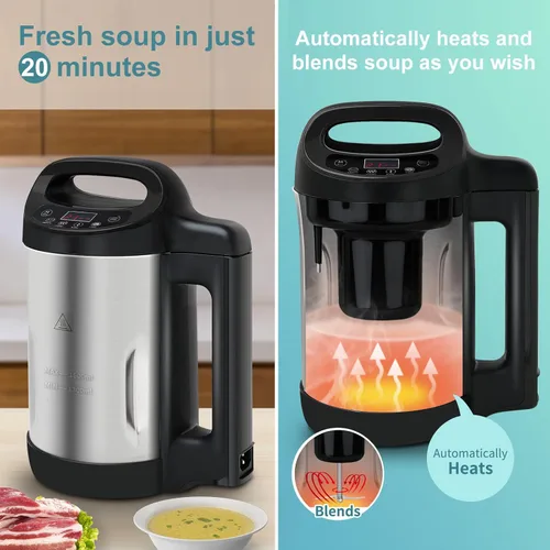Vista 4 de Fabricante de sopa Potlimepan 1.6 L, Multifunción 4 en 1 y licuadora de sopa y batidos con panel de control inteligente, fabricante de sopa caliente